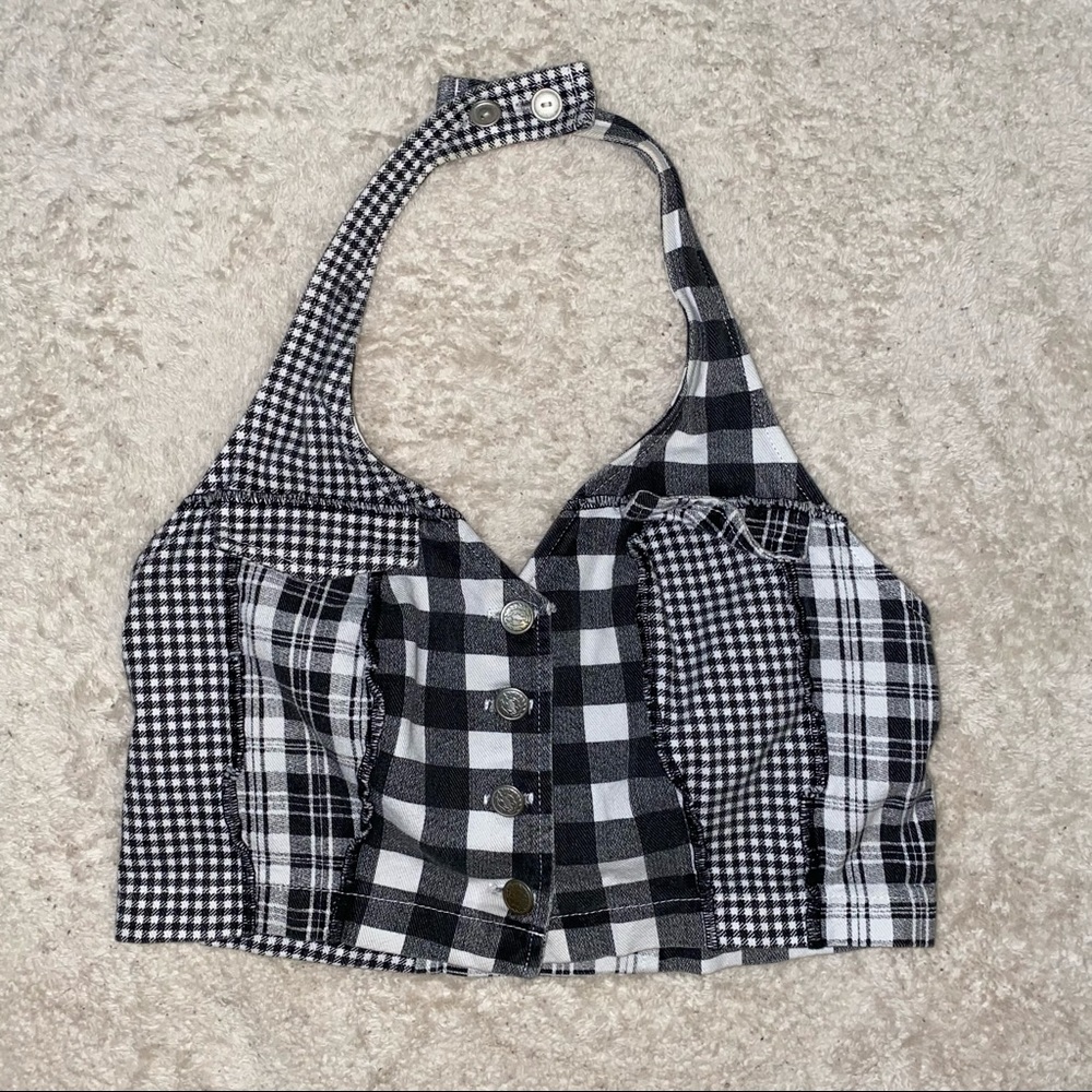 Checkered Halter Crop Top